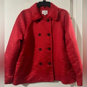 Erin London Vintage Quilted Red Pea Coat Womens Size L